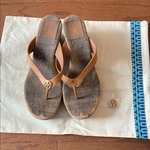 Tory Burch platform cork- tan leatherstrap-size7.5